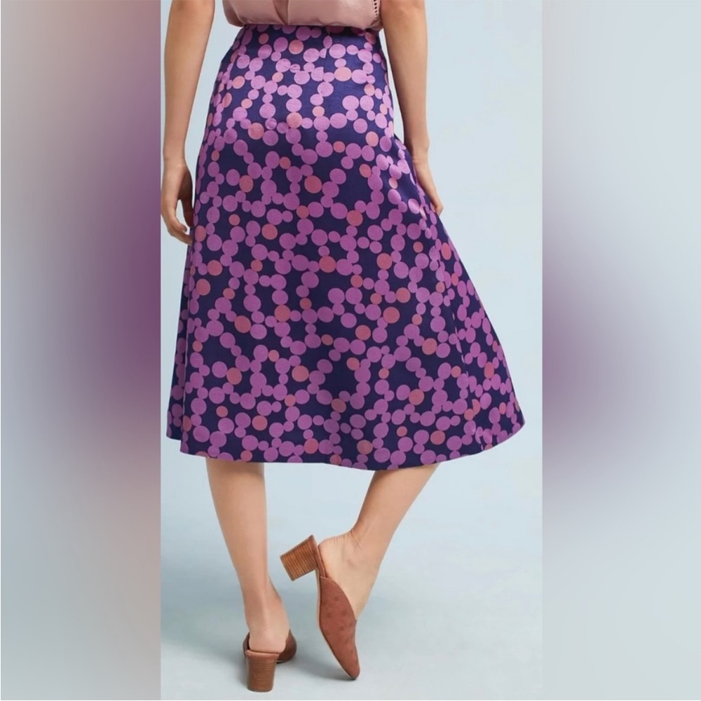Anthropologie Maeve Zadie Lace Up Midi Skirt Purple Polka Dot Sz 8 - Picture 3 of 11